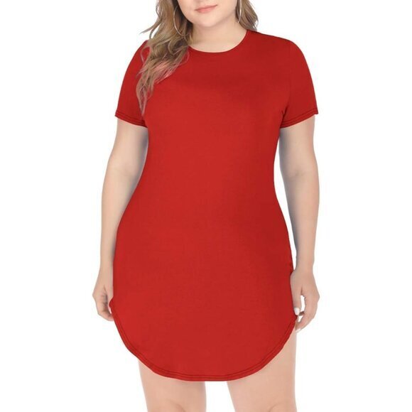Women's 2XL Red Mini Dress‎ Plus Size Short Sleeve Bodycon Mini Dress - Picture 1 of 7